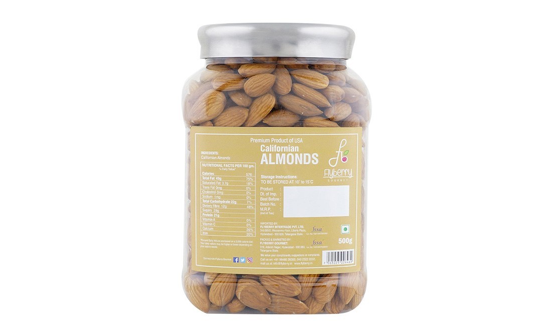 Flyberry Gourmet Californian Almonds    Jar  500 grams